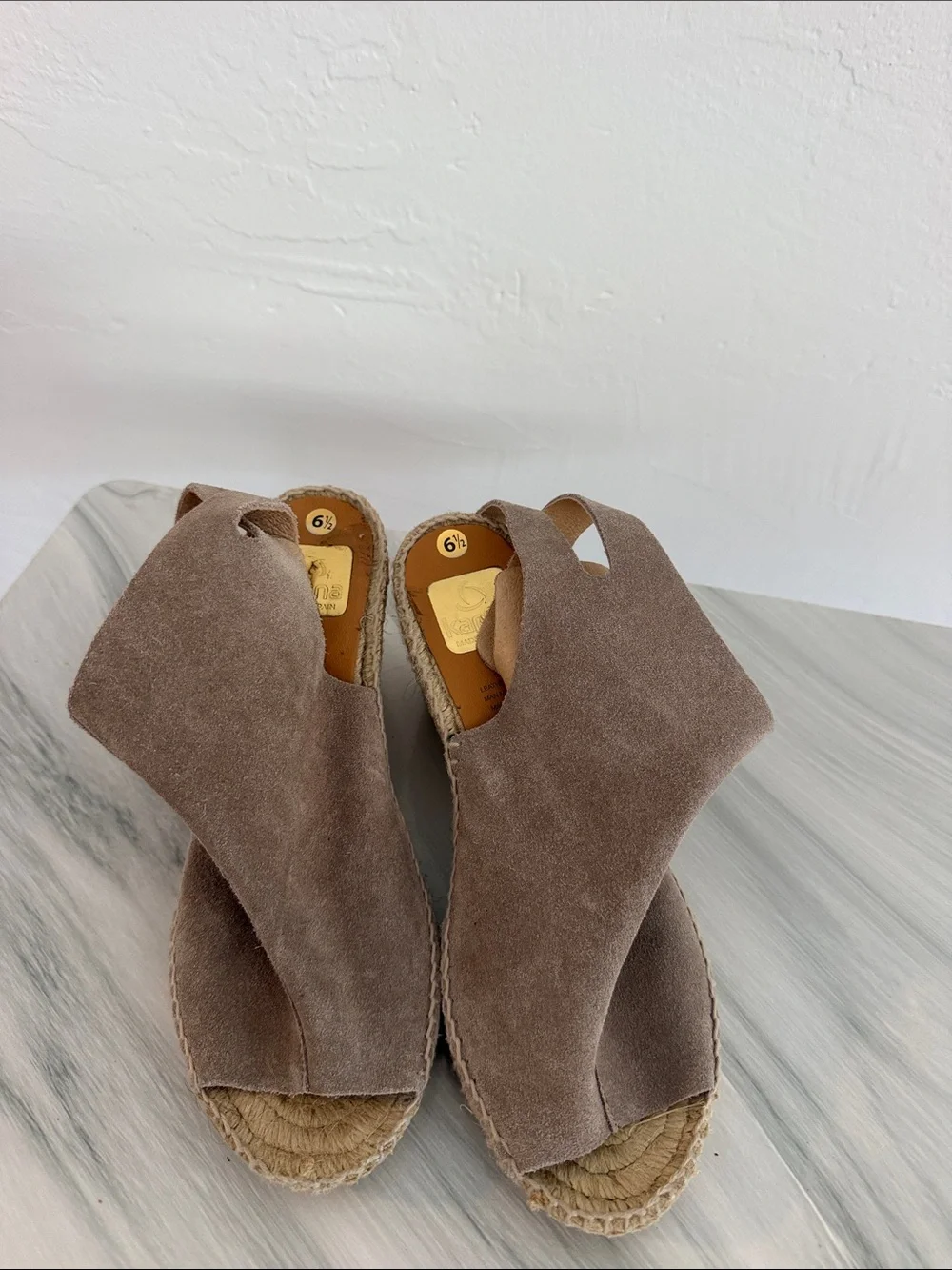 kanna Taupe Suede Espadrille Wedge Sandals